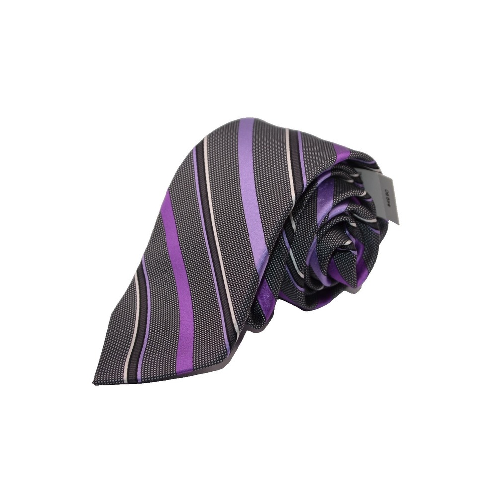Express Gray Purple Striped 100% Silk Men's Neck Tie New $48 Skinny